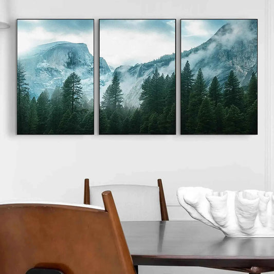 Set of 3 Duotone Teal Mountains