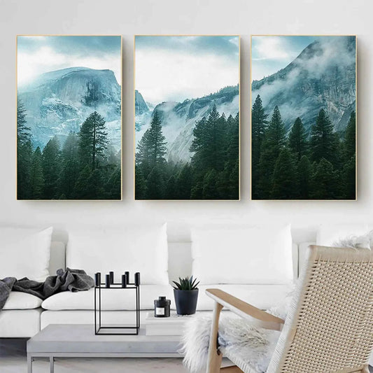 Set of 3 Duotone Teal Mountains