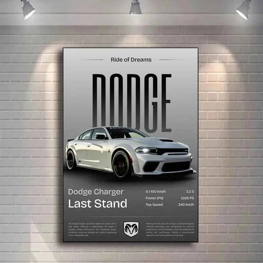 Luxury supercar wall art collection featuring Ferrari, Lamborghini, McLaren, Dodge, Audi, Supra, Pagani, and GTR posters — sleek modern canvas decor for car lovers.