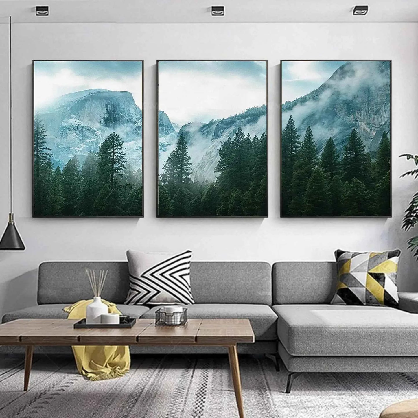 Set of 3 Duotone Teal Mountains