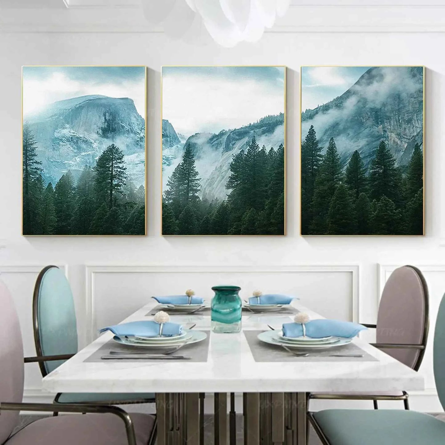 Set of 3 Duotone Teal Mountains