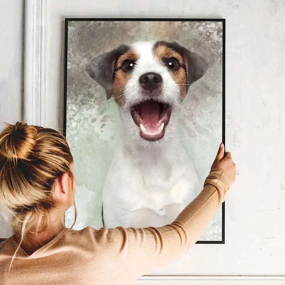 Custom watercolor pet portrait on canvas featuring a brown dog with a soft artistic background — personalized pet photo to art gift for pet lovers.