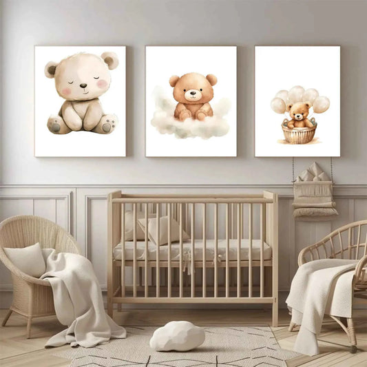 Set of 3 Baby Nursery Wall Art Prints – Cute Teddy Bear Posters for Kids Room, Neutral Gender Baby Shower Gift, Modern Nursery Decor