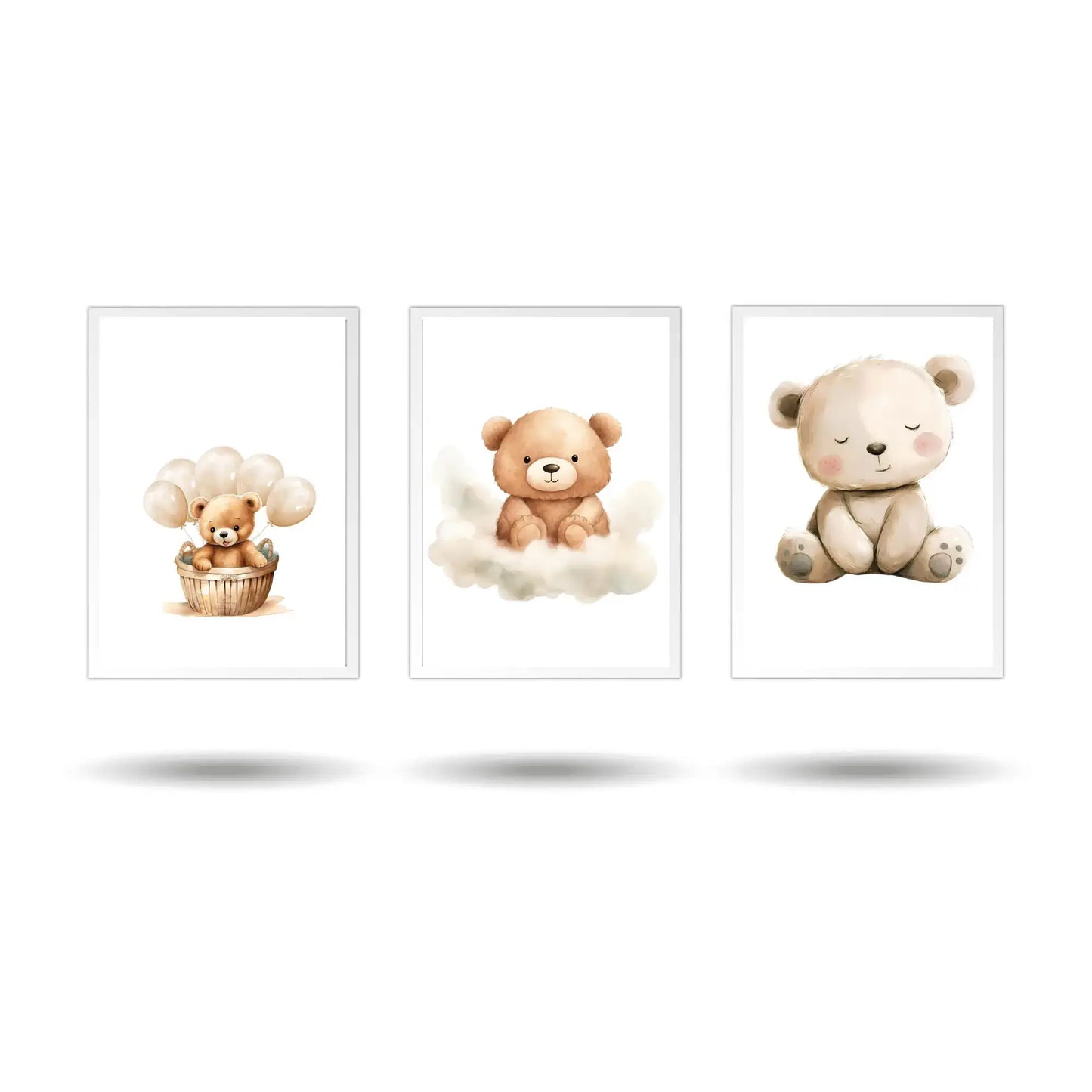 Set of 3 watercolor teddy bear nursery wall art prints – cute neutral baby room decor, perfect for boys or girls, baby shower gift, kids room posters