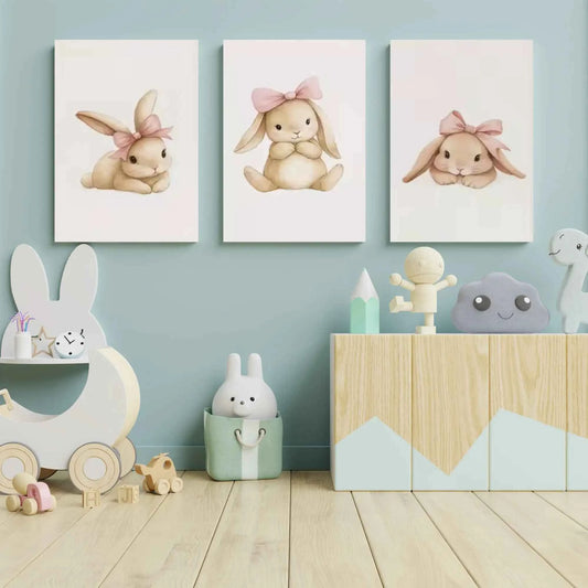 Set of 3 Rabbit Nursery Wall Art