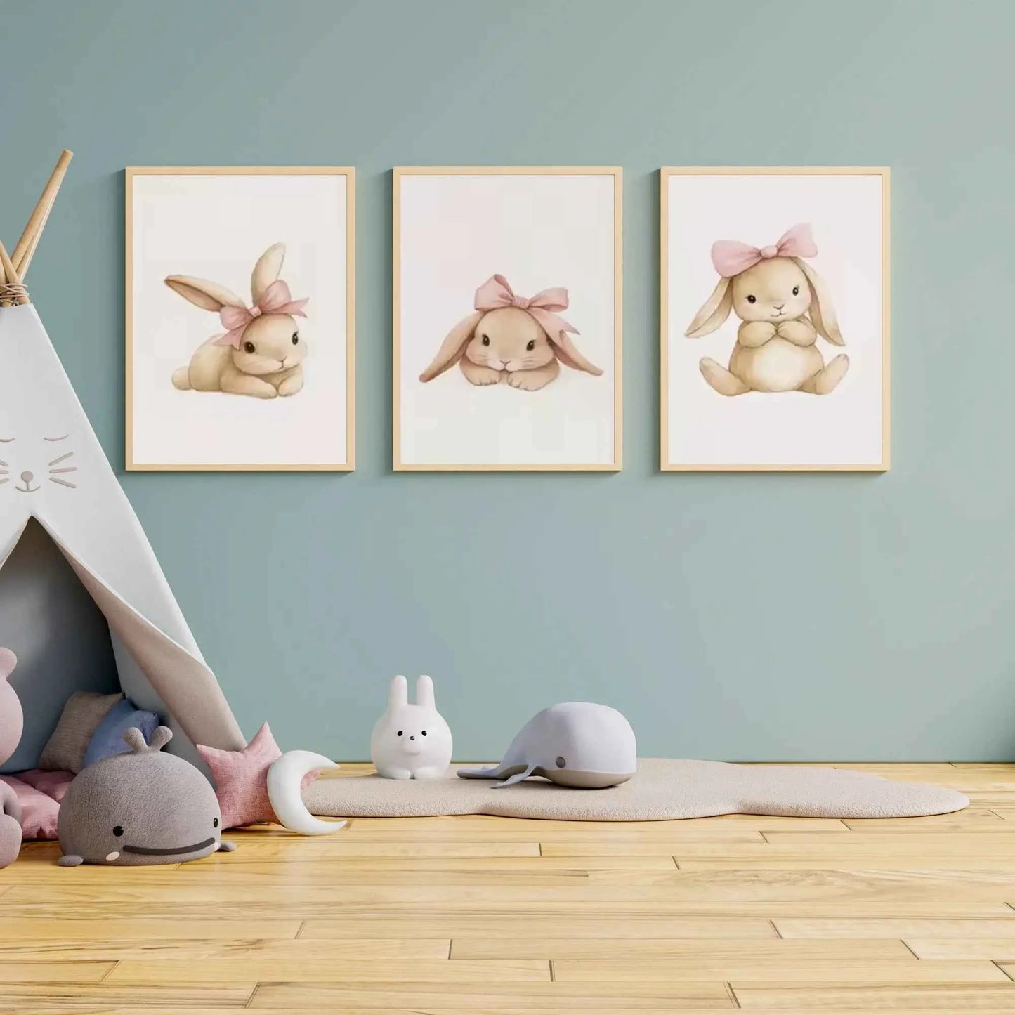 Set of 3 Rabbit Nursery Wall Art