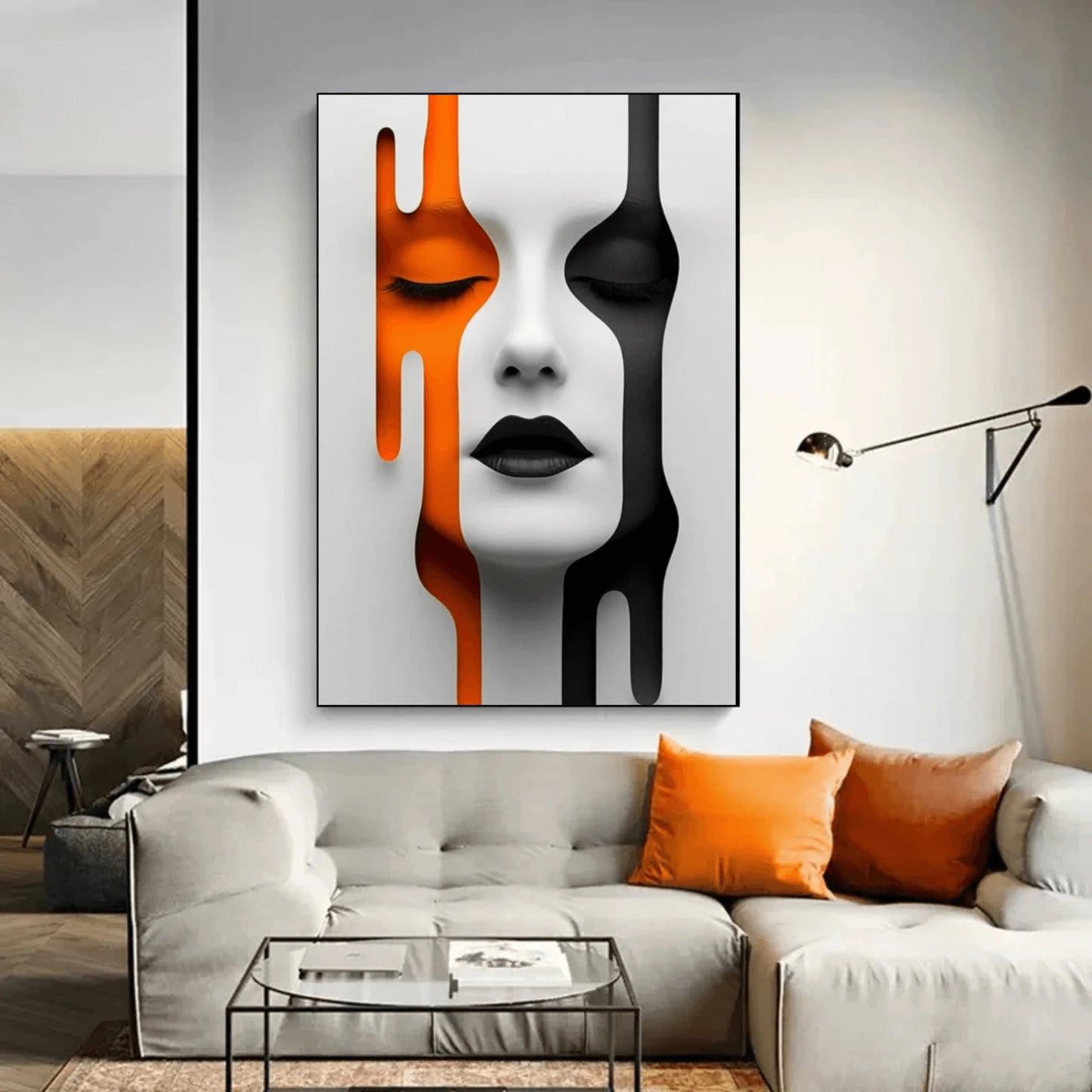 Modern living room with a abstract art piece on the wall