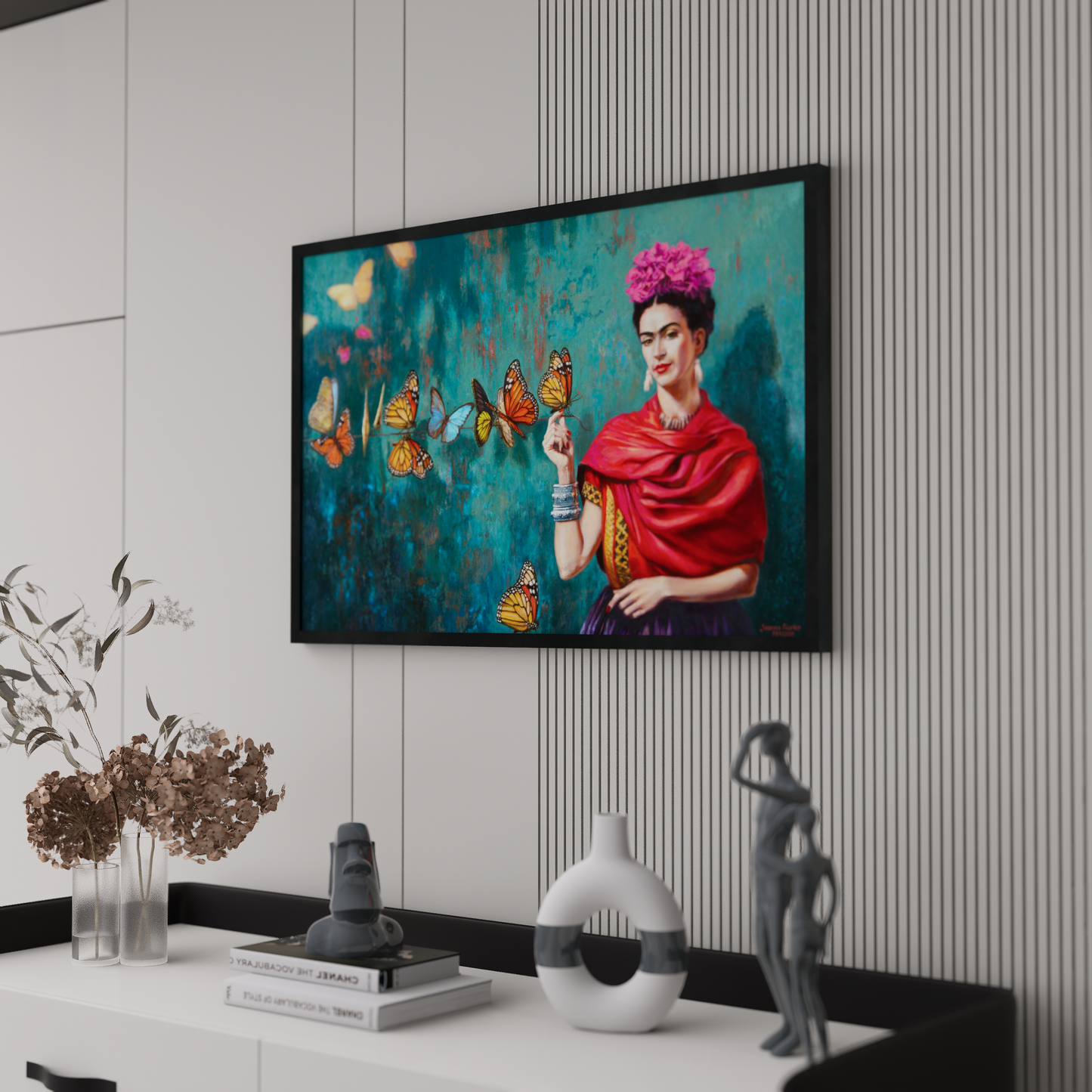 Frida Kahlo art prints: Close-up portrait, artwork 344/2018, showcasing her famous art style. This Frida Kahlo wall art piece is perfect for fans of Frida Kahlo paintings and art Frida. Shop Frida Kahlo poster art.