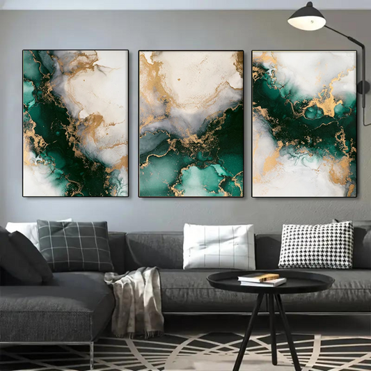 Set of 3 wall art Elegant Green Marble
