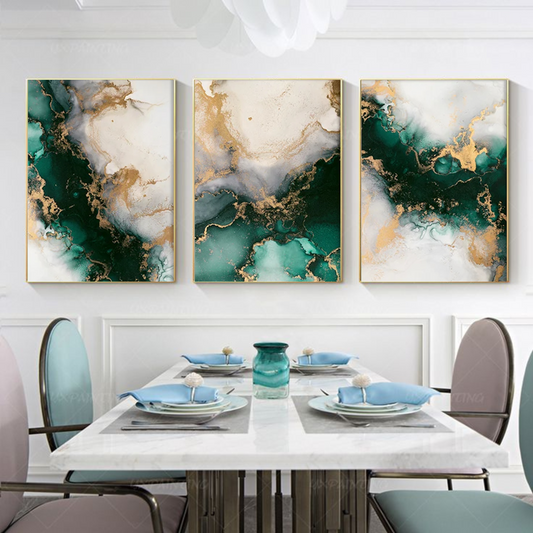Set of 3 wall art Elegant Green Marble