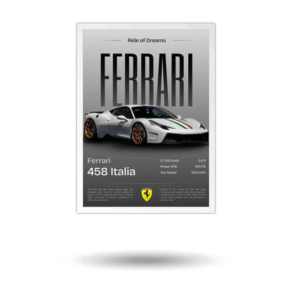 Luxury supercar wall art collection featuring Ferrari, Lamborghini, McLaren, Dodge, Audi, Supra, Pagani, and GTR posters — sleek modern canvas decor for car lovers.