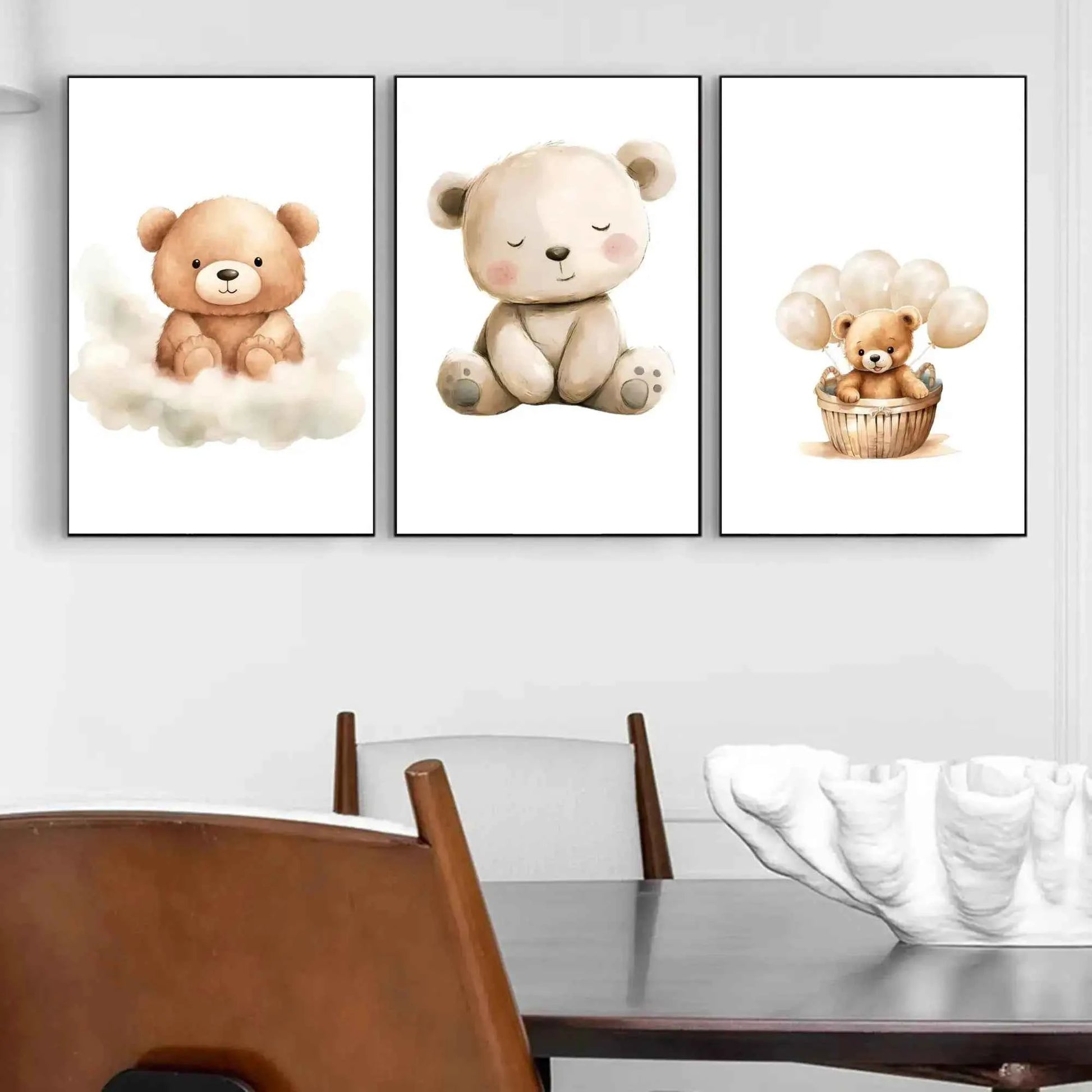 Set of 3 Baby Nursery Wall Art Prints – Cute Teddy Bear Posters for Kids Room, Neutral Gender Baby Shower Gift, Modern Nursery Decor