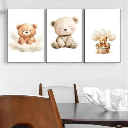 Set of 3 Baby Nursery Wall Art Prints – Cute Teddy Bear Posters for Kids Room, Neutral Gender Baby Shower Gift, Modern Nursery Decor