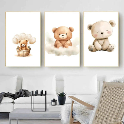 Set of 3 Baby Nursery Wall Art Prints – Cute Teddy Bear Posters for Kids Room, Neutral Gender Baby Shower Gift, Modern Nursery Decor