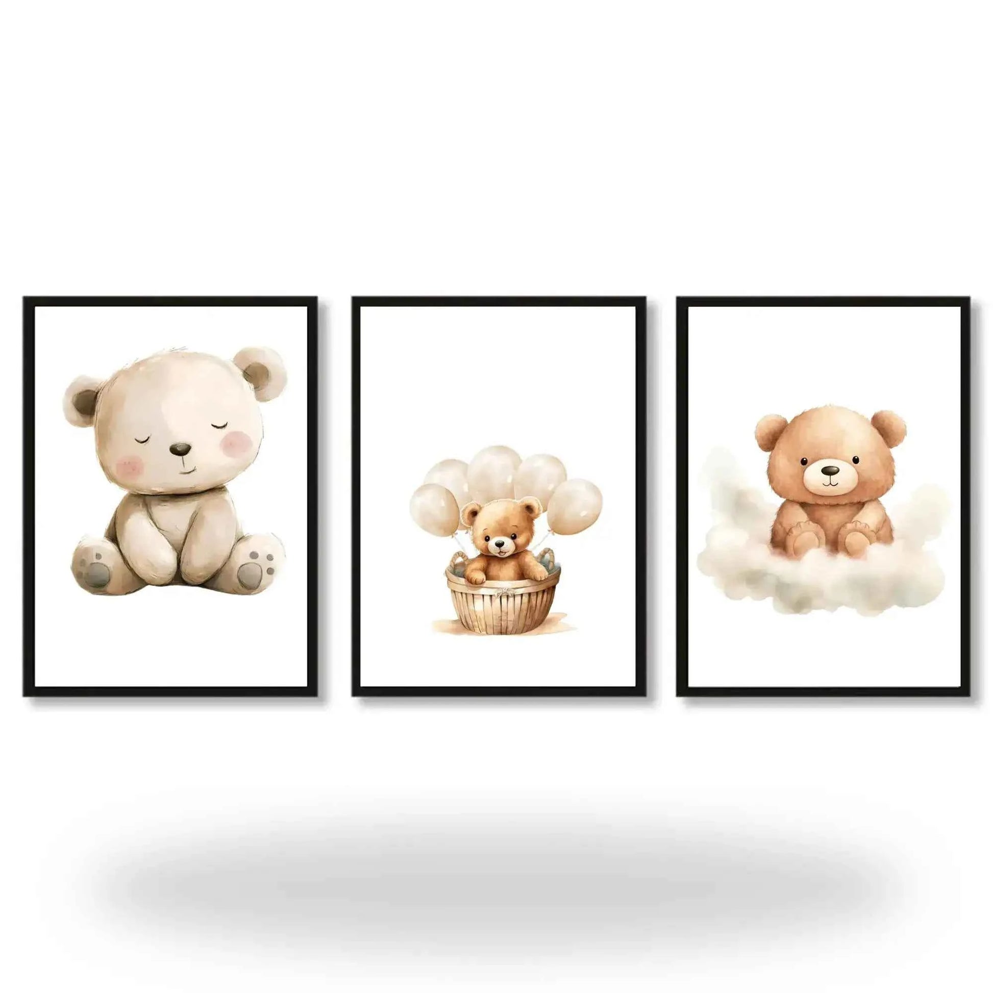 Set of 3 Baby Nursery Wall Art Prints – Cute Teddy Bear Posters for Kids Room, Neutral Gender Baby Shower Gift, Modern Nursery Decor