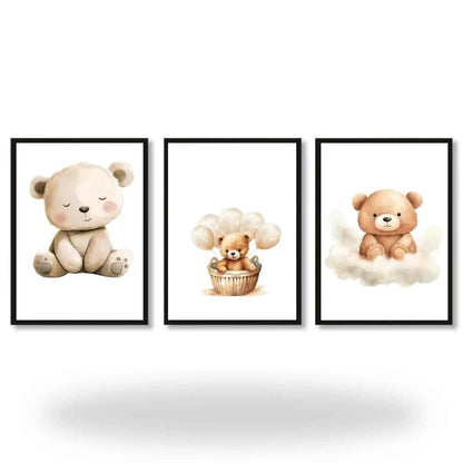 Set of 3 Baby Nursery Wall Art Prints – Cute Teddy Bear Posters for Kids Room, Neutral Gender Baby Shower Gift, Modern Nursery Decor