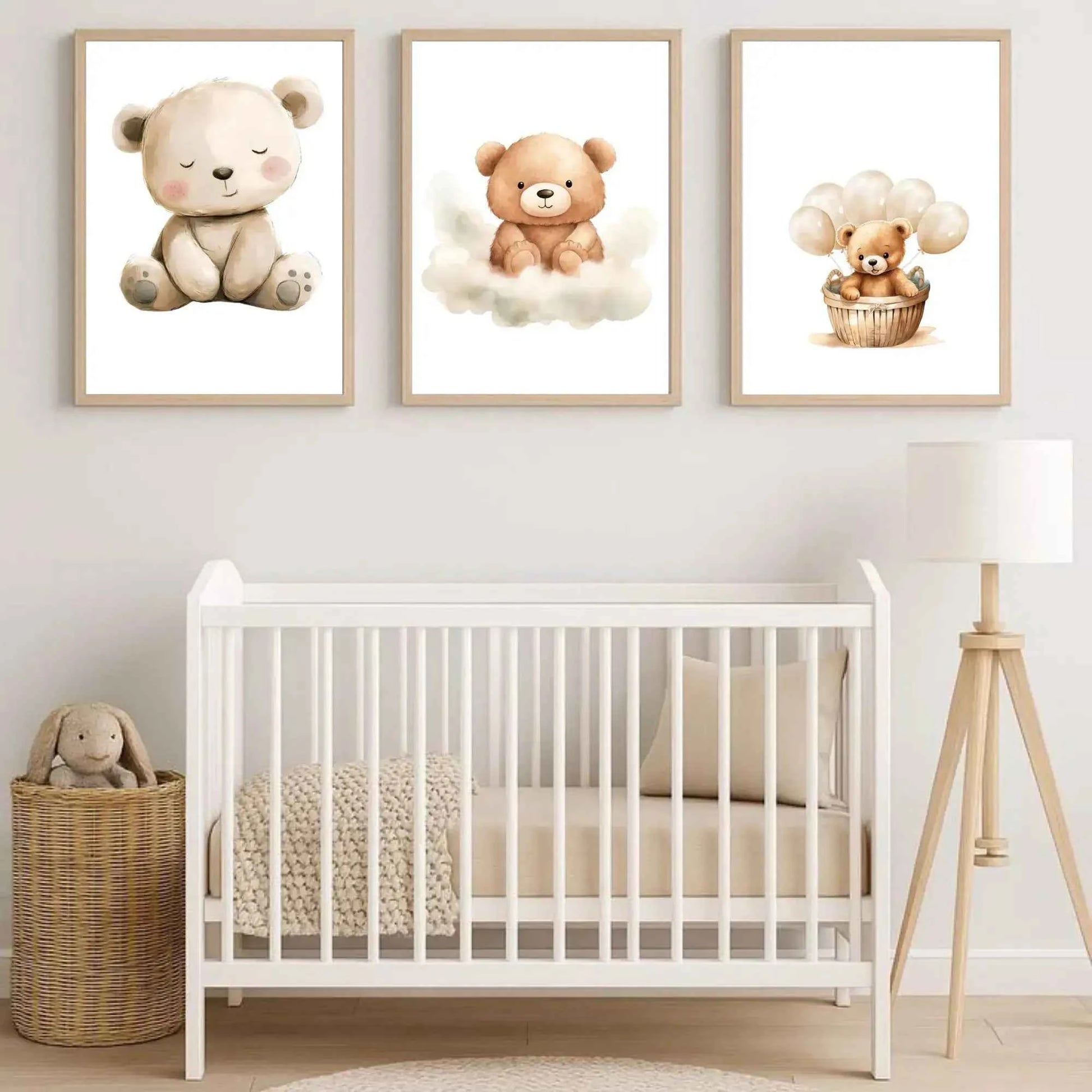 Set of 3 Baby Nursery Wall Art Prints – Cute Teddy Bear Posters for Kids Room, Neutral Gender Baby Shower Gift, Modern Nursery Decor