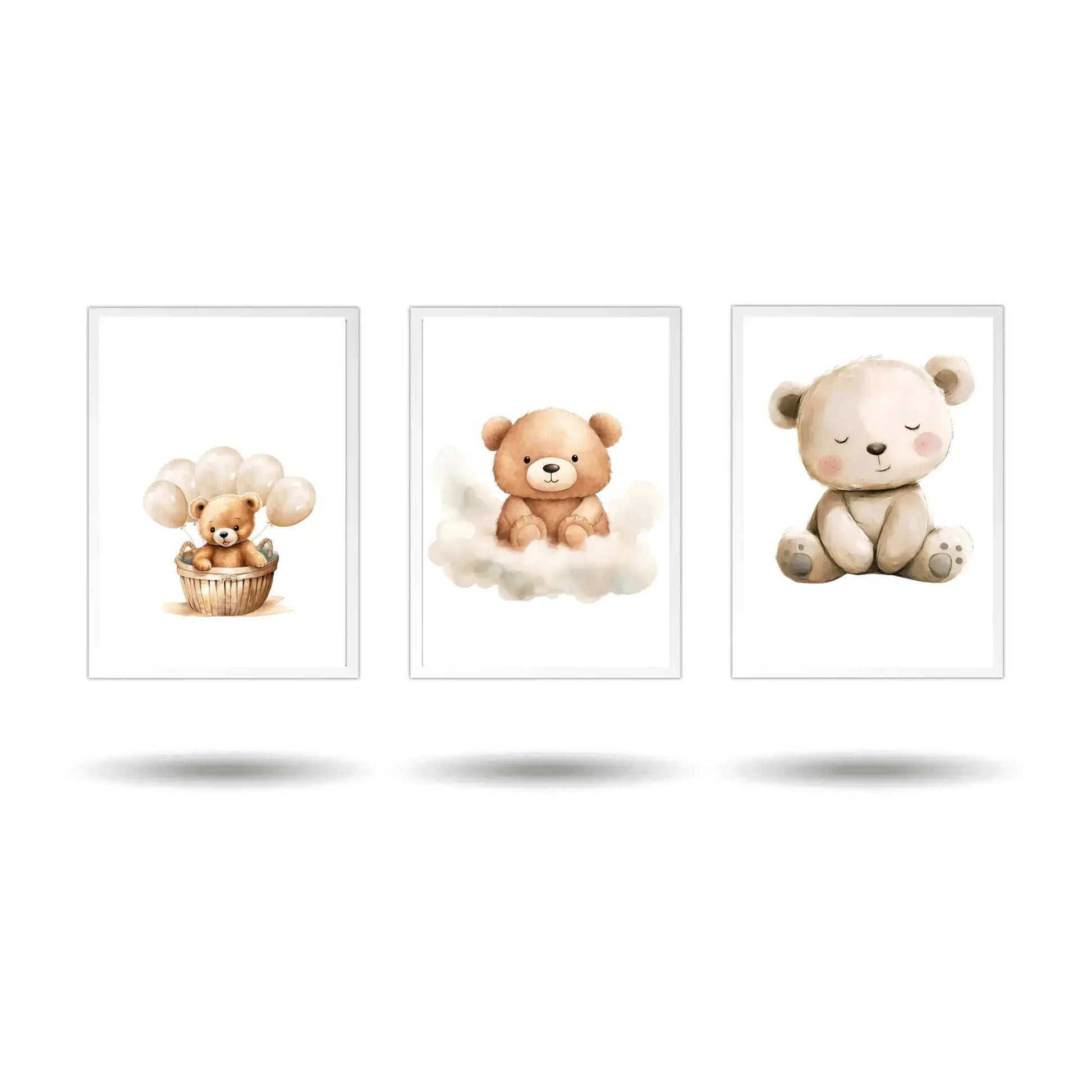 Set of 3 watercolor teddy bear nursery wall art prints – cute neutral baby room decor, perfect for boys or girls, baby shower gift, kids room posters
