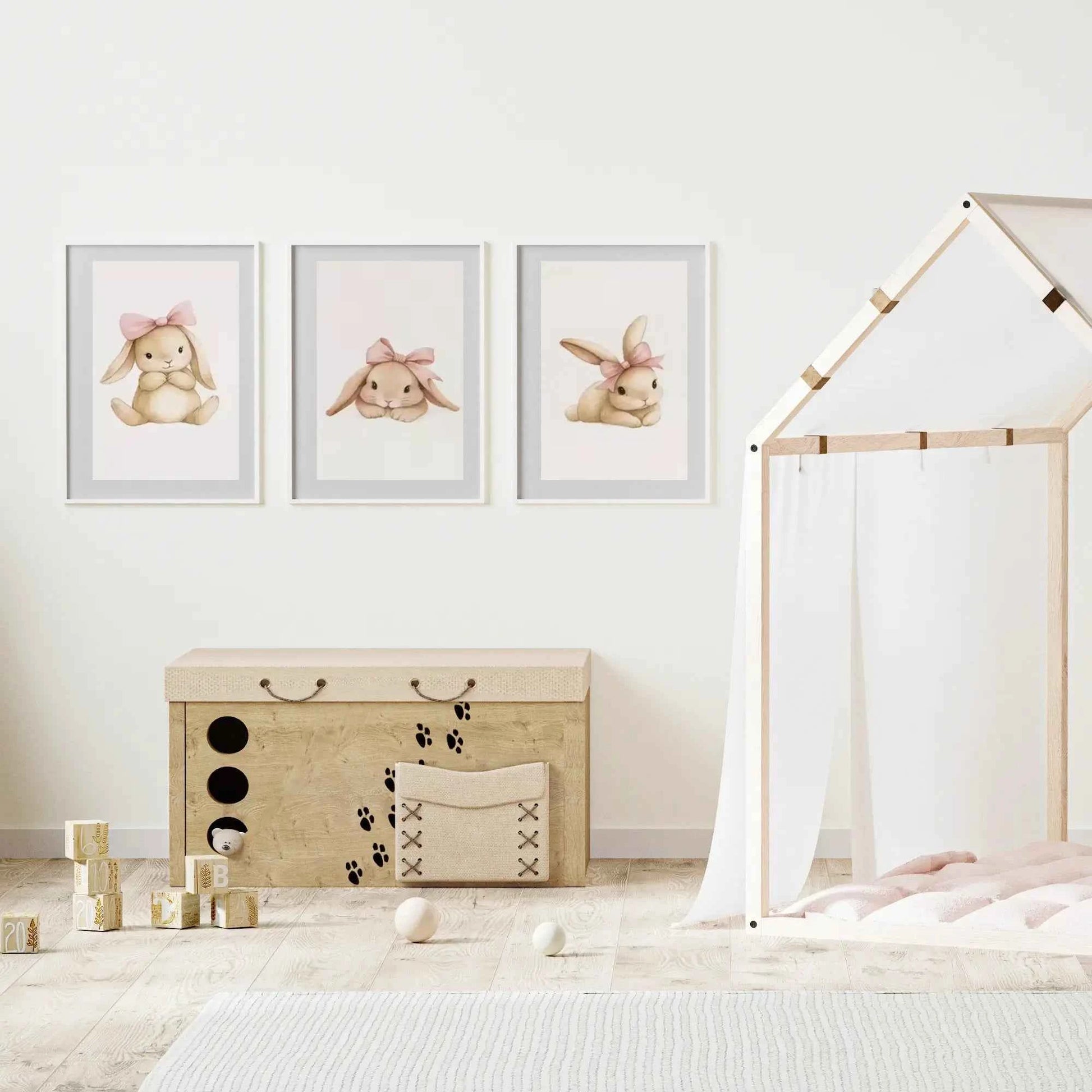 Set of 3 Rabbit Nursery Wall Art