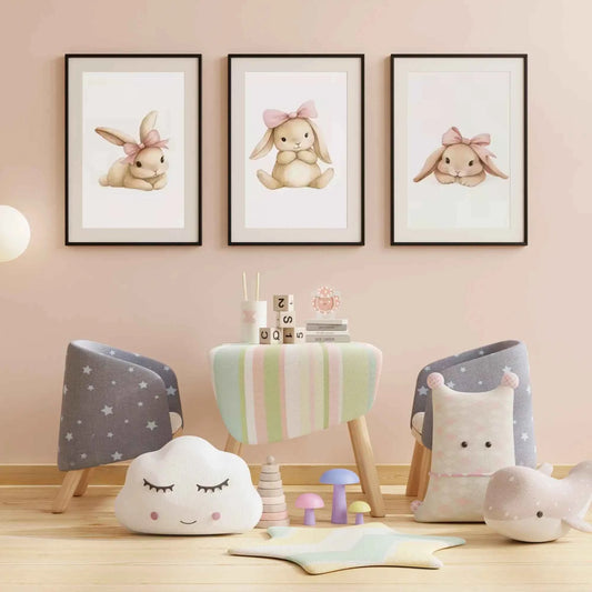 Set of 3 Rabbit Nursery Wall Art