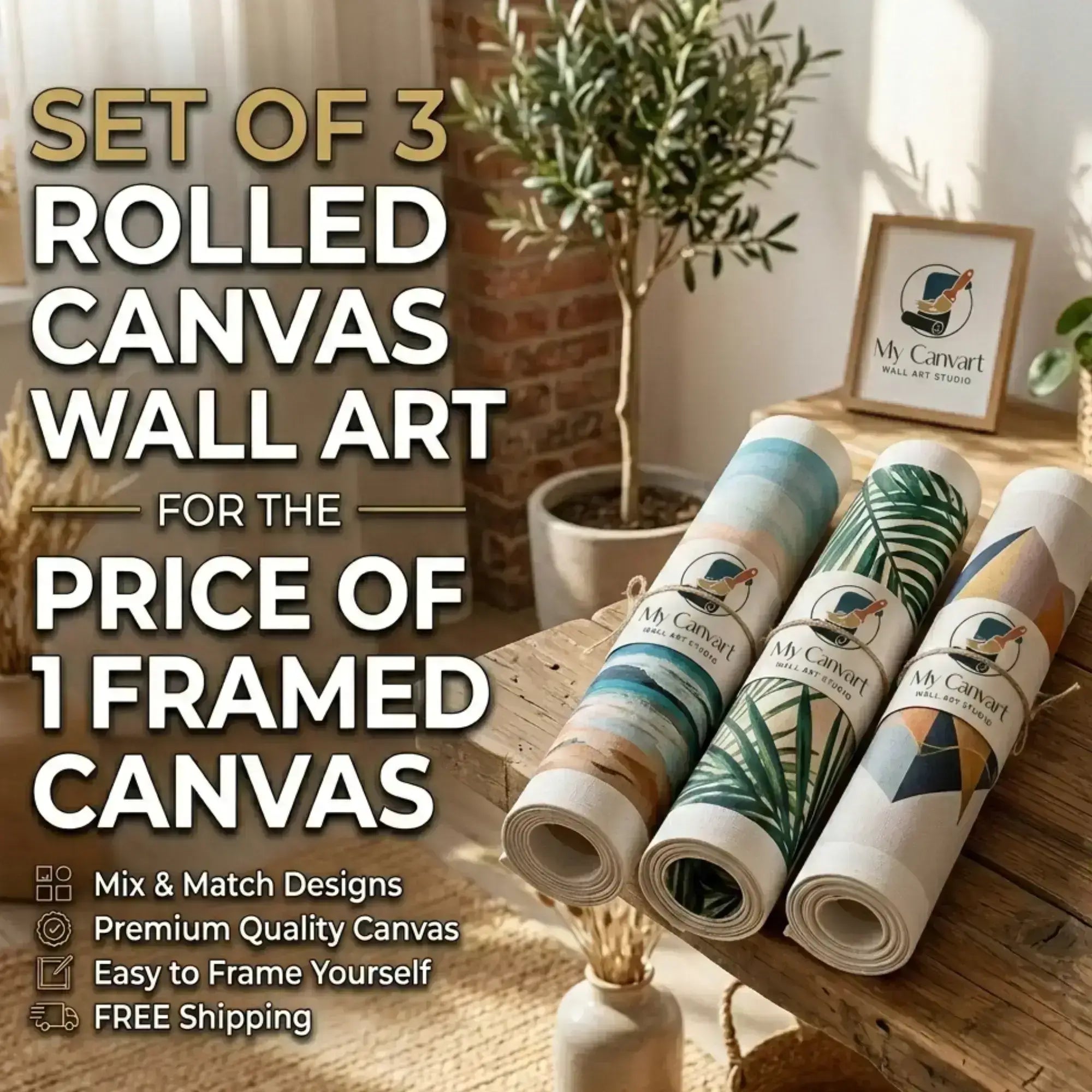 Set of 3 rolled canvas wall art 