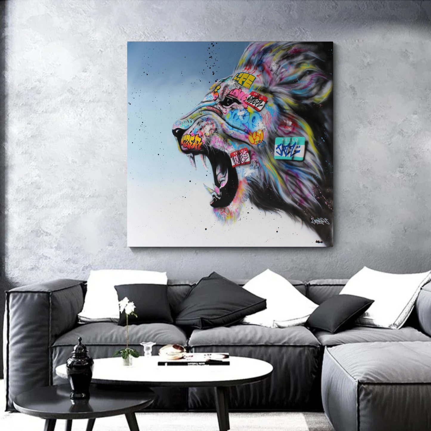 Abstract Graffiti Art Prints Lion Head Roaring Canvas Painting On Wall Decor Street Art Animal Posters For Living Room