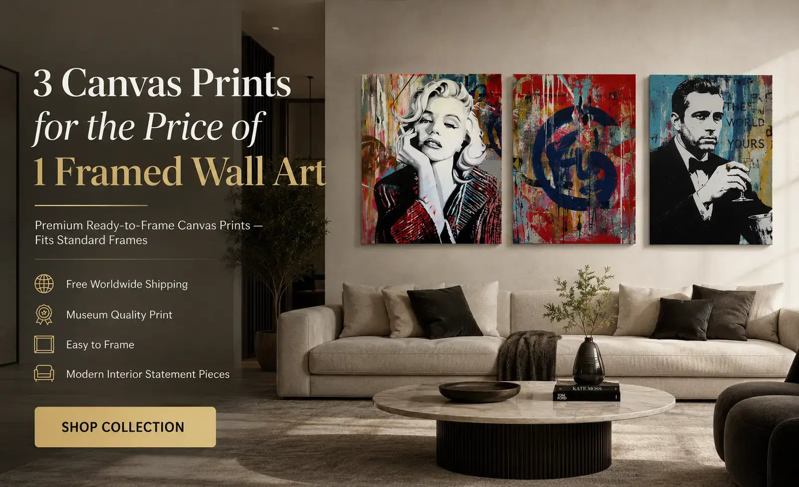 3 CANVAS PRINTS  FOR THE PRICE OF  1  FRAMED  WALL ART