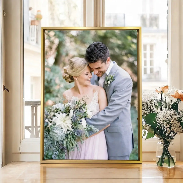 Custom photo canvas print featuring a personal photograph, available as rolled canvas, stretched wall art, or a premium float frame.