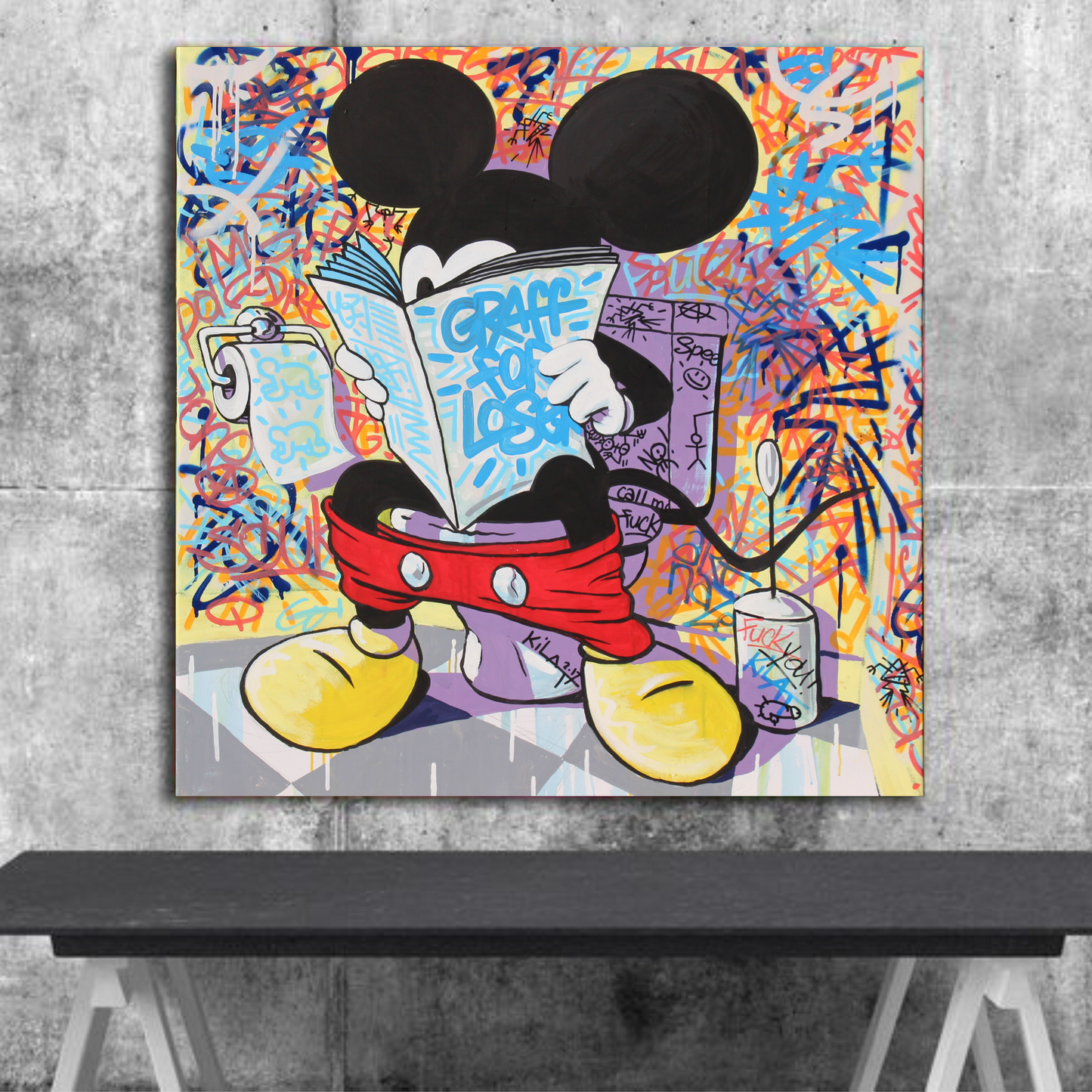 Graffiti Mickey Mouse Canvas Wall Art –Graffiti Inspired Wall Art for Modern Interiors - Mycanvart 