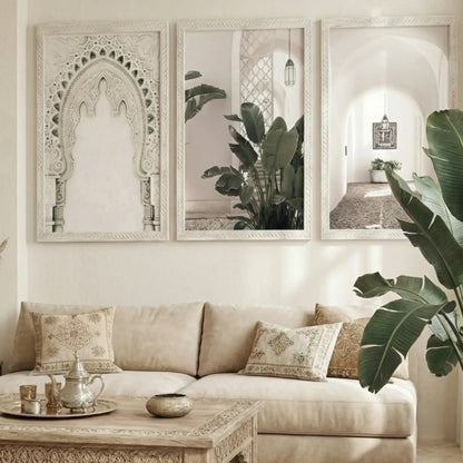 Moroccan wall art set of 3 canvas prints – traditional Islamic geometric patterns for living room decor