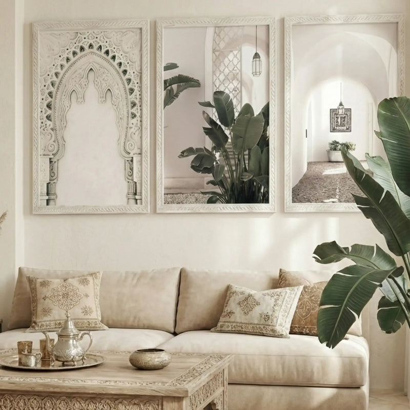 Moroccan wall art set of 3 canvas prints – traditional Islamic geometric patterns for living room decor