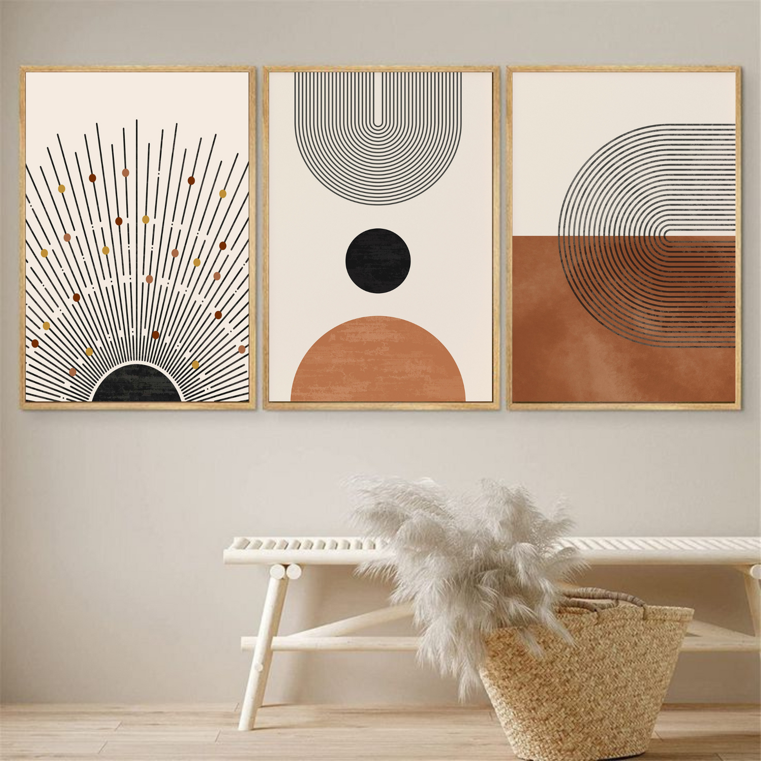 Modern Boho Wall Art Set – Minimalist Geometric Canvas Prints - Mycanvart 