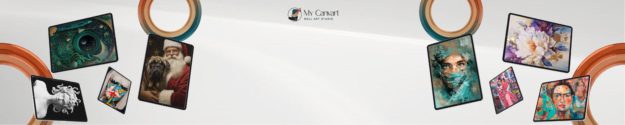 Collection of artistic portraits on a white background with 'Mr. Canvas' branding.