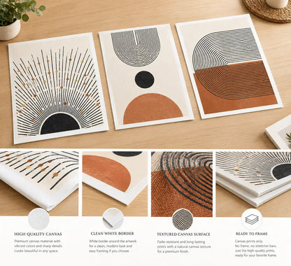 Boho Geometric Wall Art Set of 3 – Minimalist Abstract Canvas Prints | MyCanvart