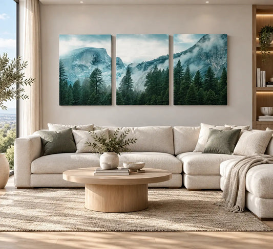 Teal Mountain Wall Art Set of 3 – Abstract Mountain Canvas Prints