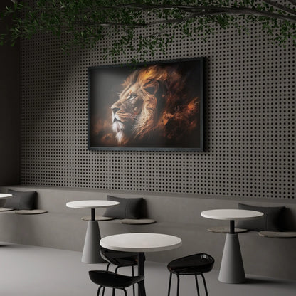 Modern interior with a lion painting on the wall