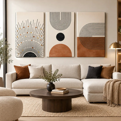 Boho Geometric Wall Art Set of 3 – Minimalist Abstract Canvas Prints | MyCanvart