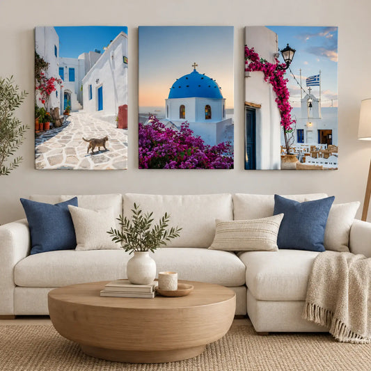 Santorini Wall Art Set of 3 | Greek Island Canvas Prints | MyCanvart