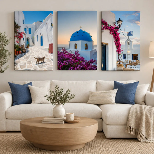 Santorini Wall Art Set of 3 | Greek Island Canvas Prints | MyCanvart