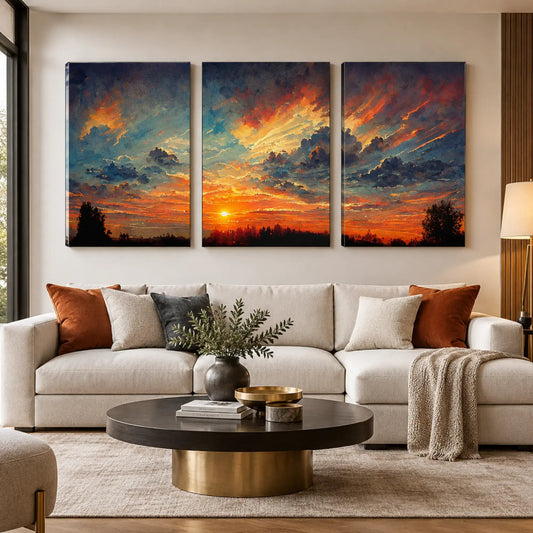 Sunset Wall Art Set of 3 – Abstract Sunset Canvas Prints