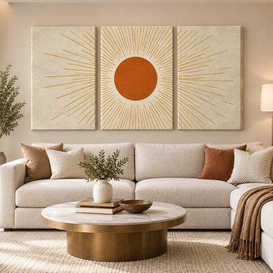 Sun Wall Art Set of 3 – Boho Mid-Century Modern Canvas Prints