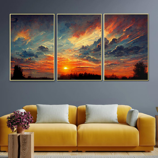 Sunset Glow 3-Piece Canvas Wall Art – Serene & Vibrant Modern Wall Art  Decor - Mycanvart 