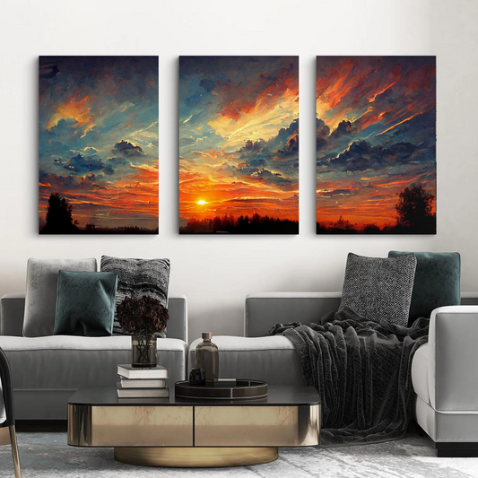Set Of 3  Sunset art