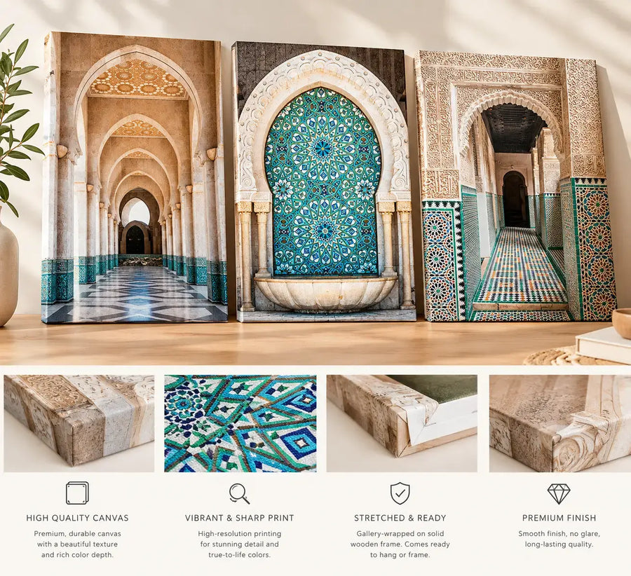 Moroccan Wall Art Set of 3 – Stretched Canvas Prints | MyCanvart