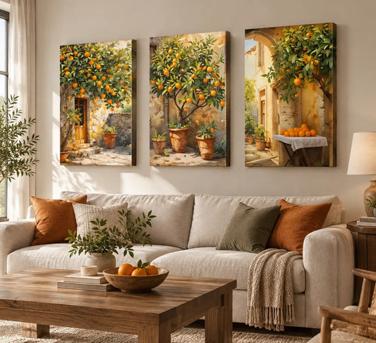 Mediterranean Orange Tree Wall Art Set of 3 | MyCanvart