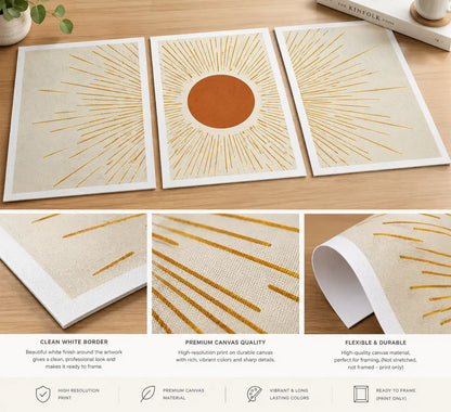 Sun Wall Art Set of 3 – Boho Mid-Century Modern Canvas Prints | MyCanvart