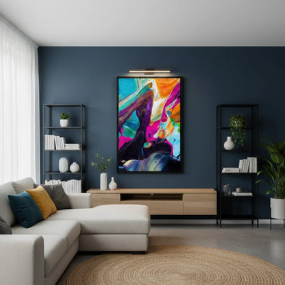 Colorful abstract rolled canvas wall art with vibrant modern paint textures and fluid art design