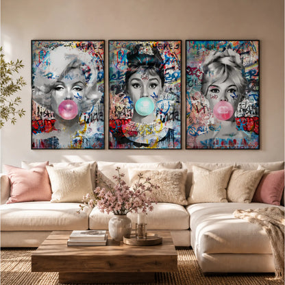 Monroe, Hepburn & Bardot Pop Art Canvas Print