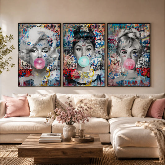 Monroe, Hepburn & Bardot Pop Art Canvas Print