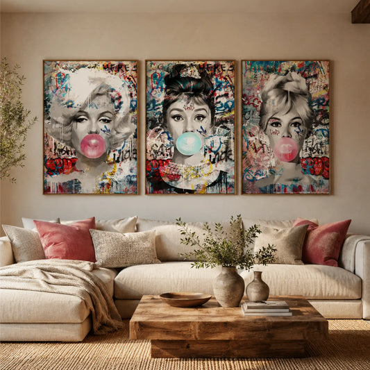 Marilyn Monroe Poster, Audrey Hepburn & Bardot Canvas